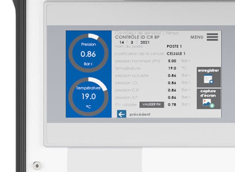 densiSCAN R5 touchscreen showing pressure and temperature