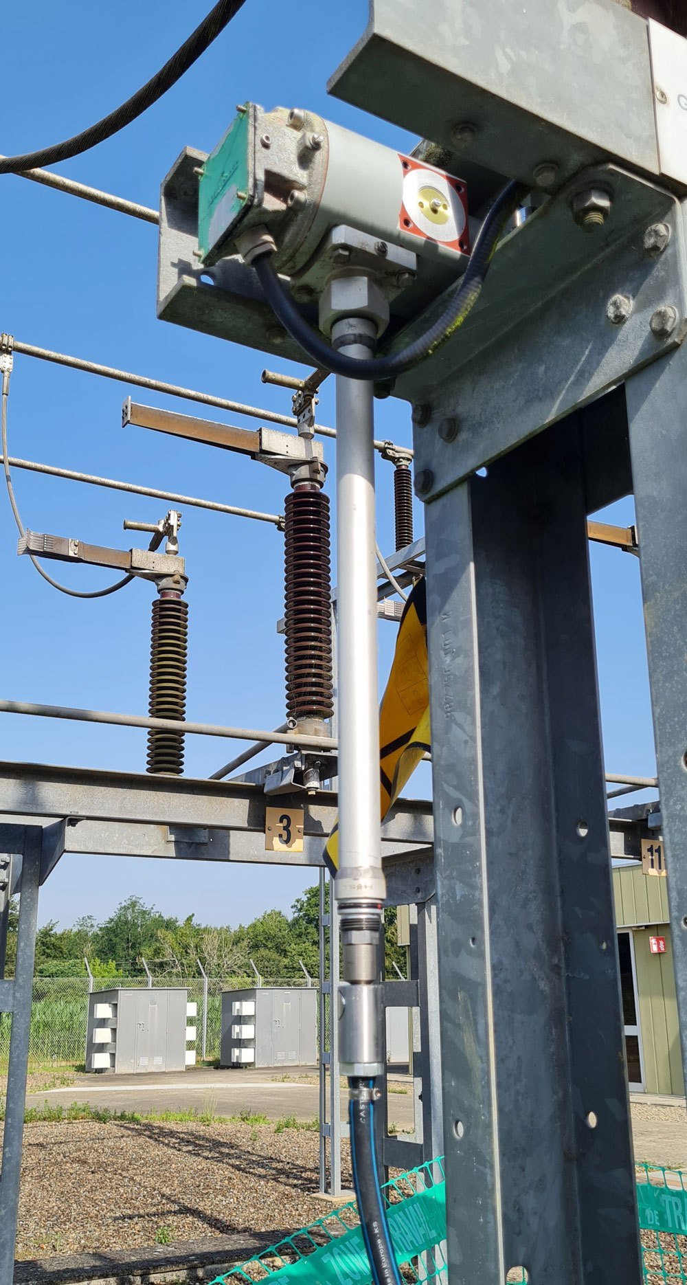 SF6 gas density monitor connected to a high-voltage circuit breaker